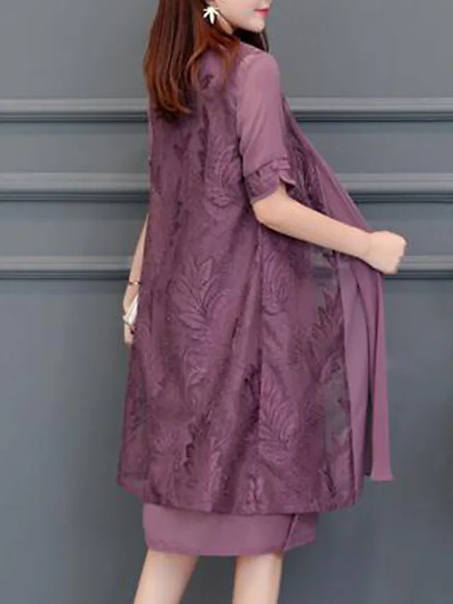 Szyfonowy elegancki komplet Narzutka + Sukienka - obrazek 2