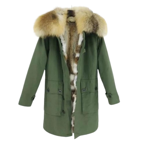 Damska parka 3w1 z odpinaną futrzaną podszewką khaki