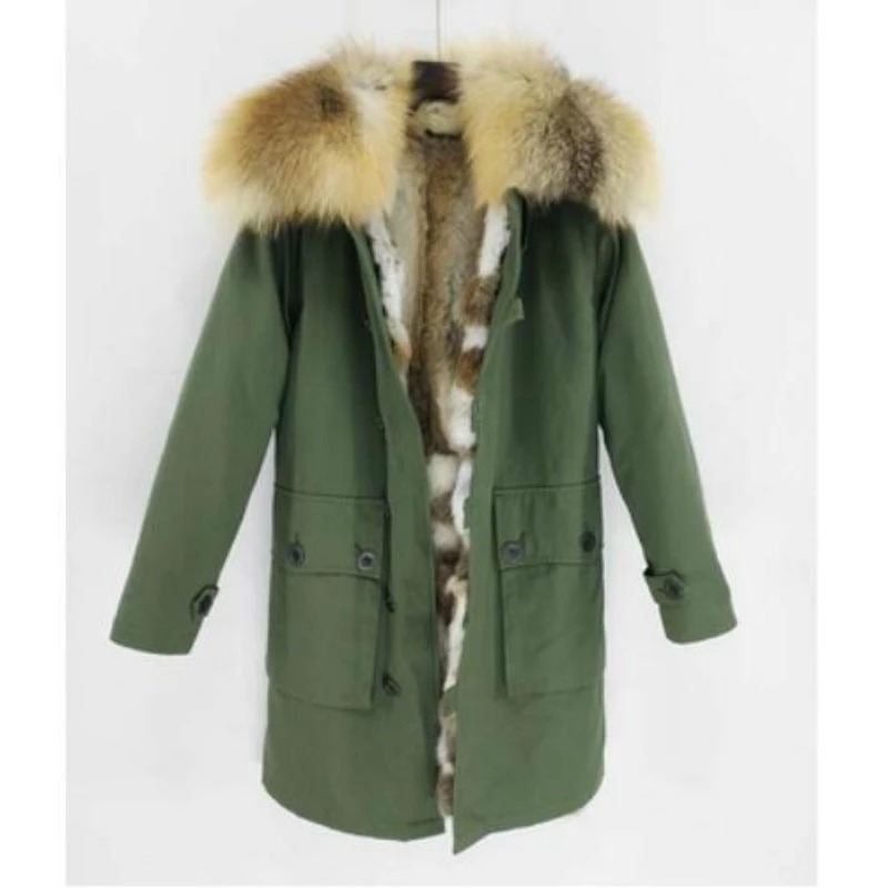 Damska parka 3w1 z odpinaną futrzaną podszewką khaki - obrazek 4