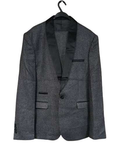 Męski 3-częściowy elegancki garnitur w kolorze CIEMNO-SZARYM! - obrazek 2