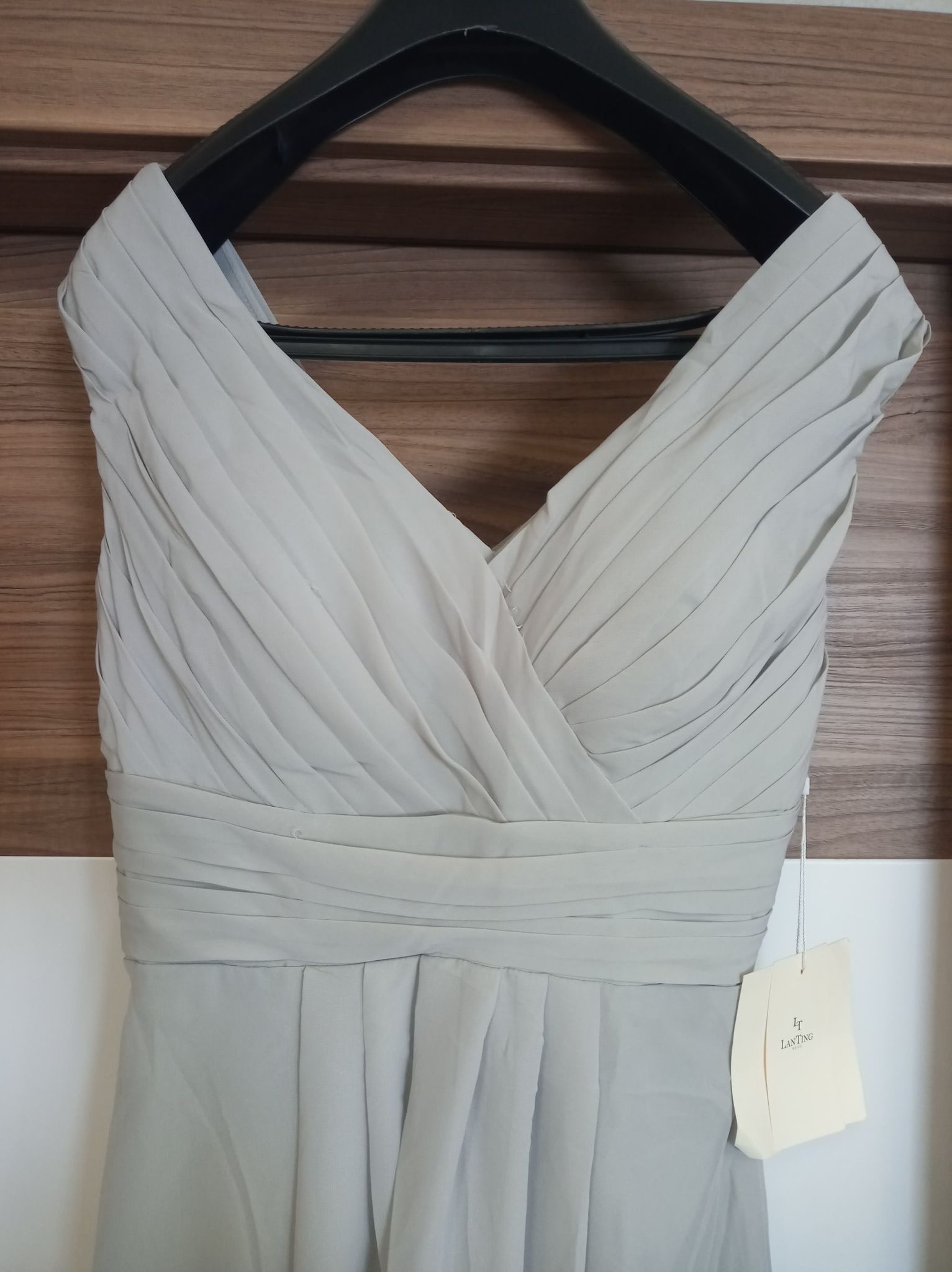 Sukienka szyfonowa dla druhny z dekoltem V SZARA ! - obrazek 3