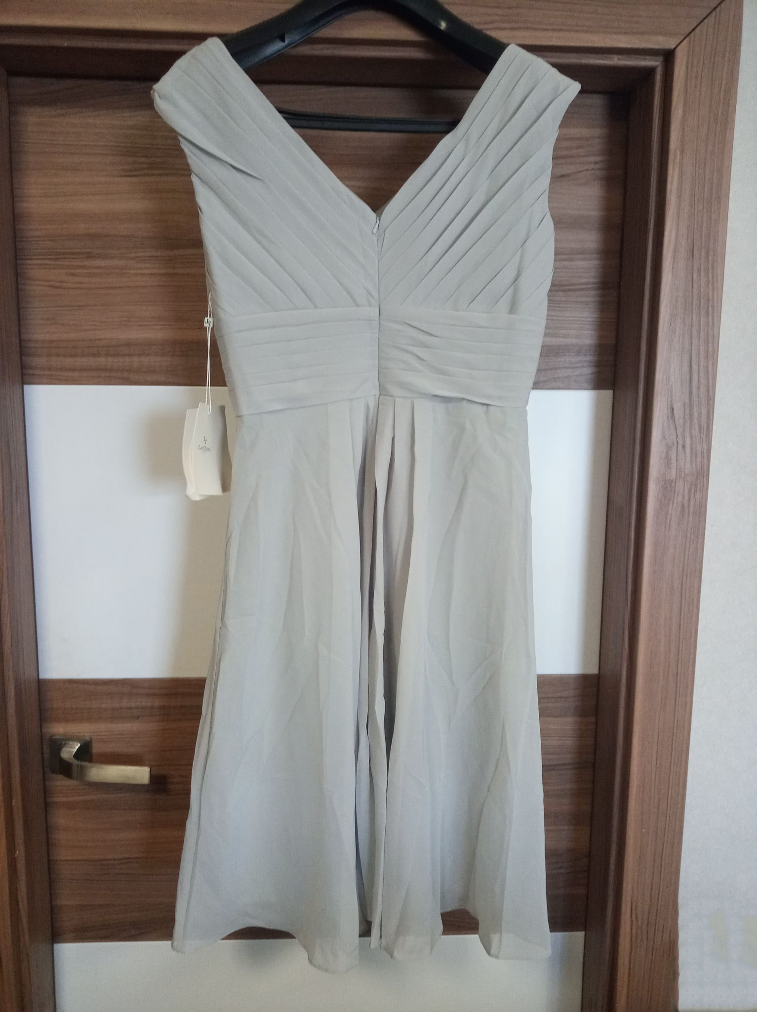 Sukienka szyfonowa dla druhny z dekoltem V SZARA ! - obrazek 4