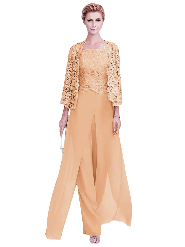 Damski elegancki komplet z koronkową narzutką w kolorze Beżowym