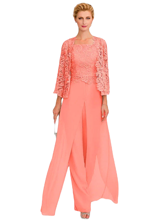 Damski elegancki komplet z koronkową narzutką w kolorze MALINOWY