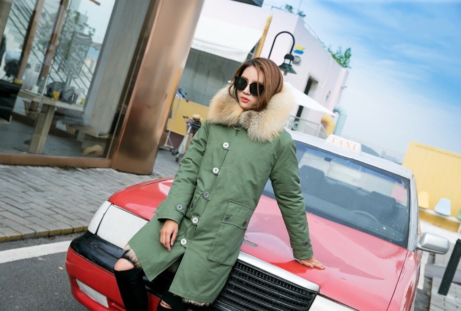 Damska parka 3w1 z odpinaną futrzaną podszewką khaki - obrazek 5