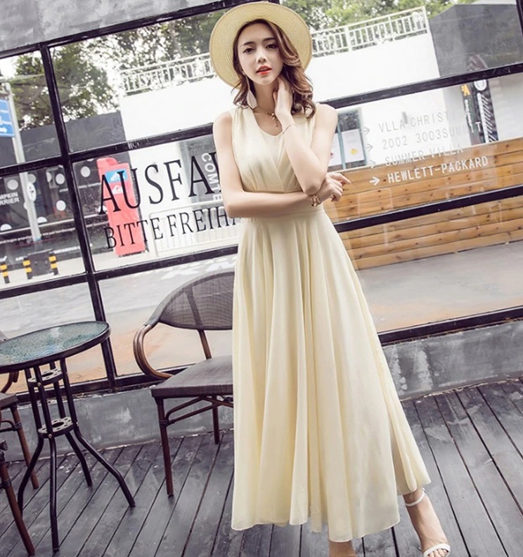 Damska szyfonowa sukienka midl bez rękawów BIAŁA! - obrazek 3