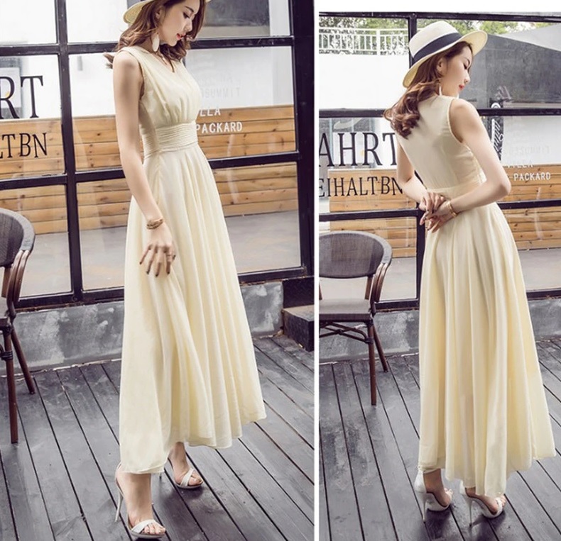 Damska szyfonowa sukienka midl bez rękawów BIAŁA! - obrazek 2