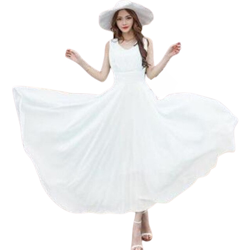 Damska szyfonowa sukienka midl bez rękawów BIAŁA!