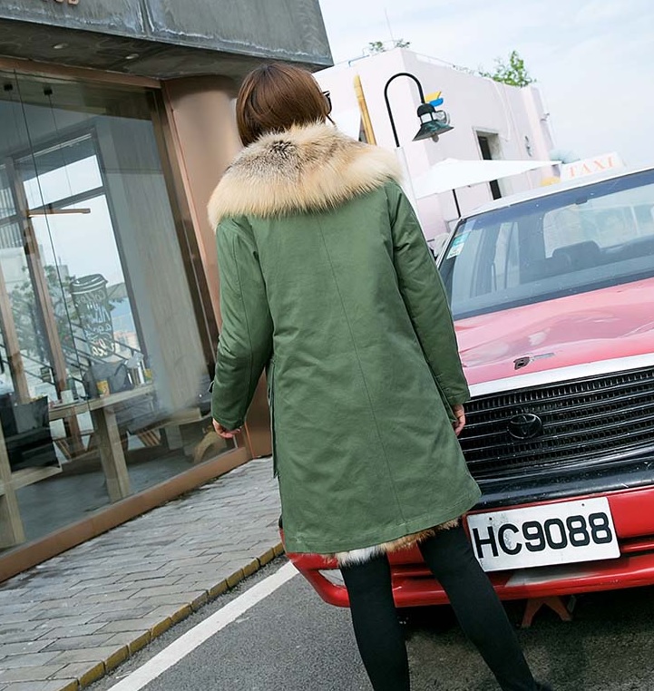 Damska parka 3w1 z odpinaną futrzaną podszewką khaki - obrazek 6