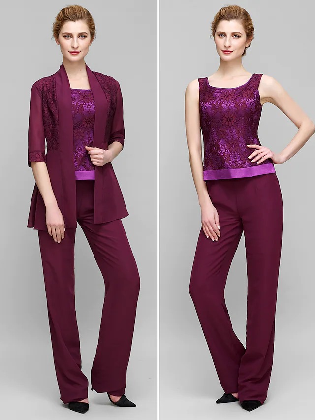 Damski 3-częściowy koronkowy komplet bordowy - obrazek 4