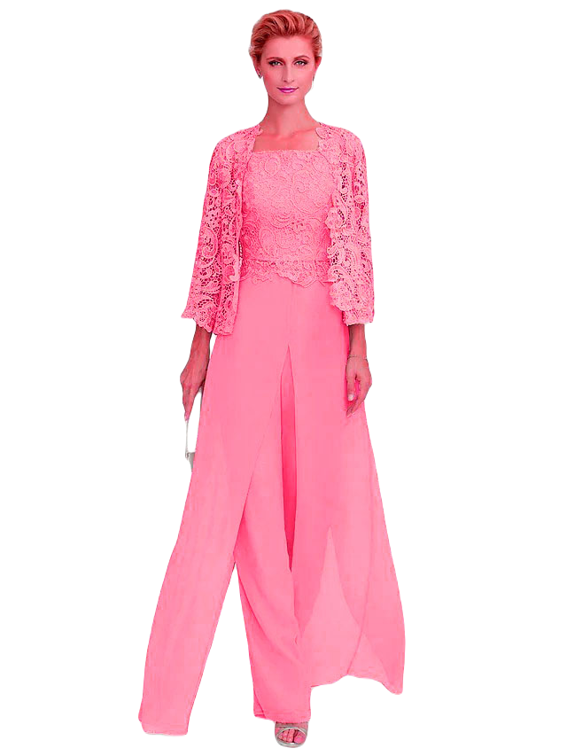 Damski elegancki komplet z koronkową narzutką w kolorze ODCIEŃ RÓŻU