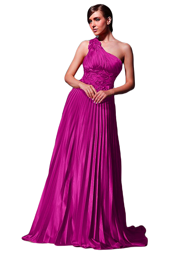 Satynowa suknia na jedno ramię w kolorze Fuksji