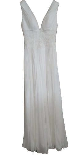 Plisowana suknia maxi ze zdobieniami na talii