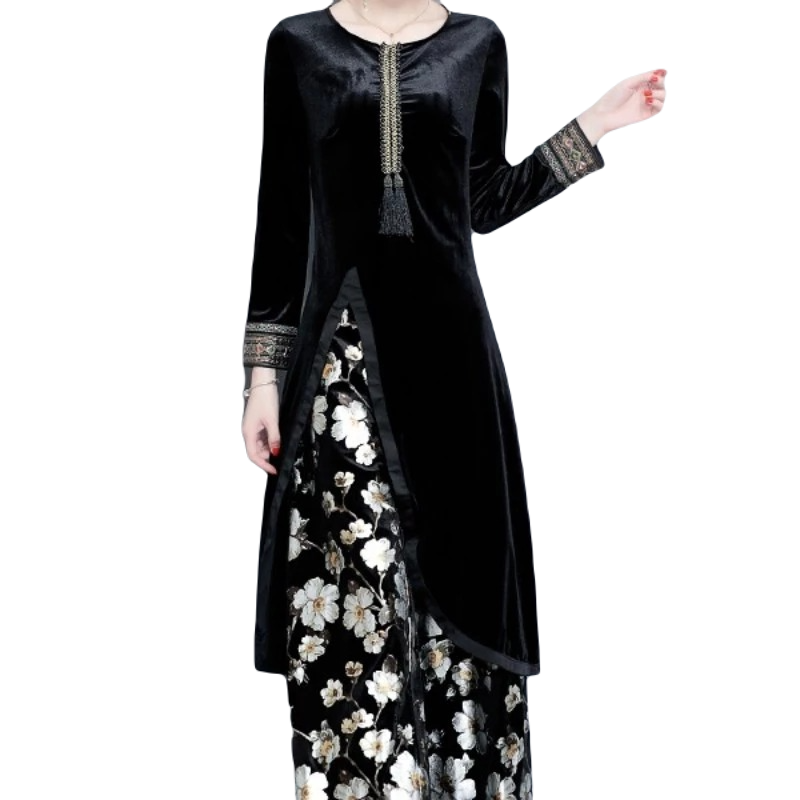 Damska welurowa tunika z rozcięciem