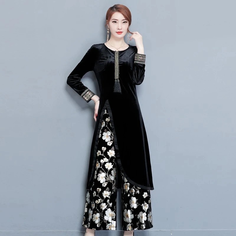 Damska welurowa tunika z rozcięciem - obrazek 3