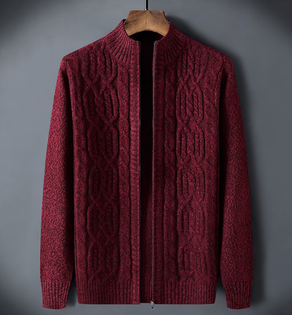 Męski dzianinowy ocieplany polarem sweter ze stójką - obrazek 2