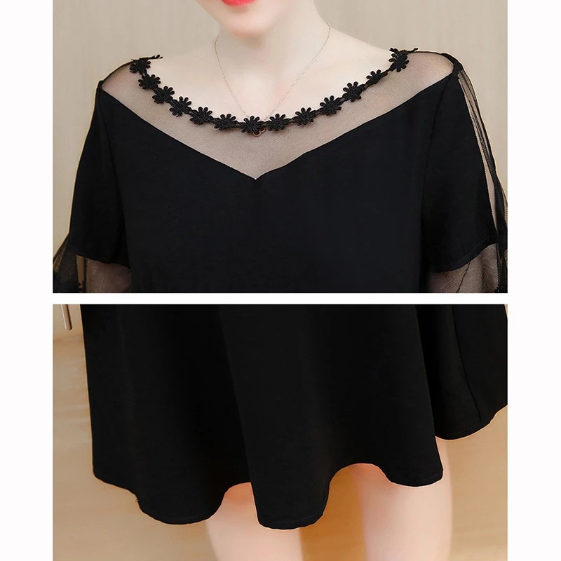 Czarna sukienka z ozdobnym tiulowym rękawem - obrazek 5