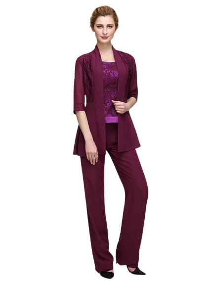 Damski 3-częściowy koronkowy komplet bordowy