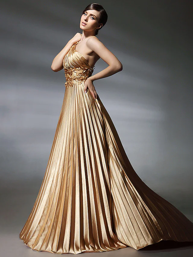 Satynowa suknia na jedno ramię w kolorze Fuksji - obrazek 4