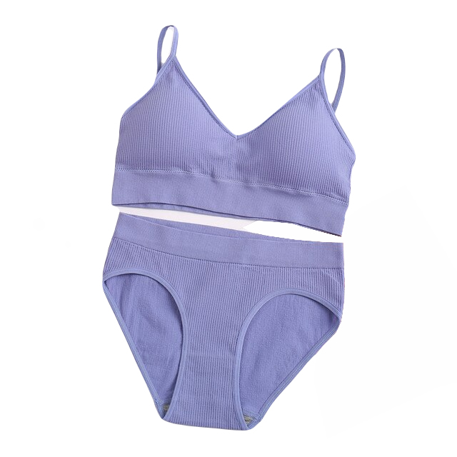 Damski prążkowany komplet bielizny w kolorze niebieskim