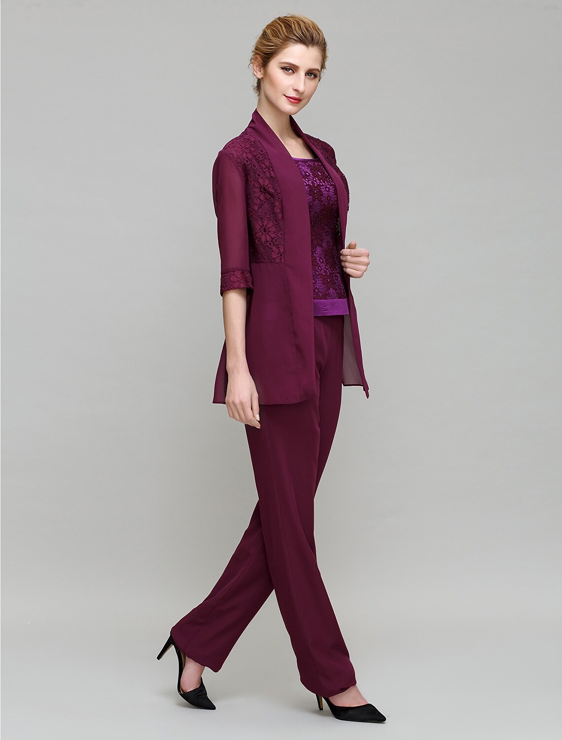Damski 3-częściowy koronkowy komplet bordowy - obrazek 3