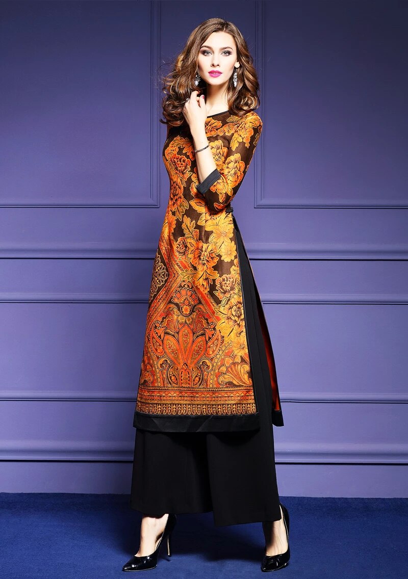 Damska wzorzysta tunika w stylu Azjatyckim L - obrazek 2