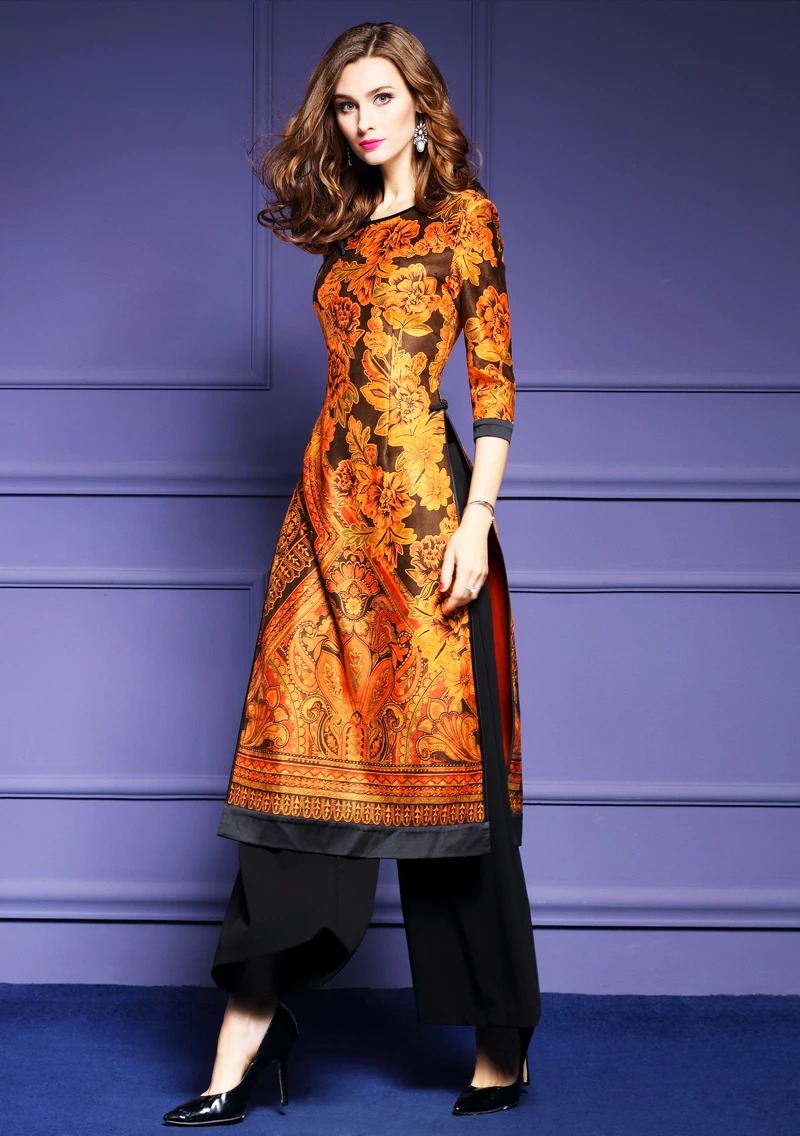 Damska wzorzysta tunika w stylu Azjatyckim L - obrazek 3