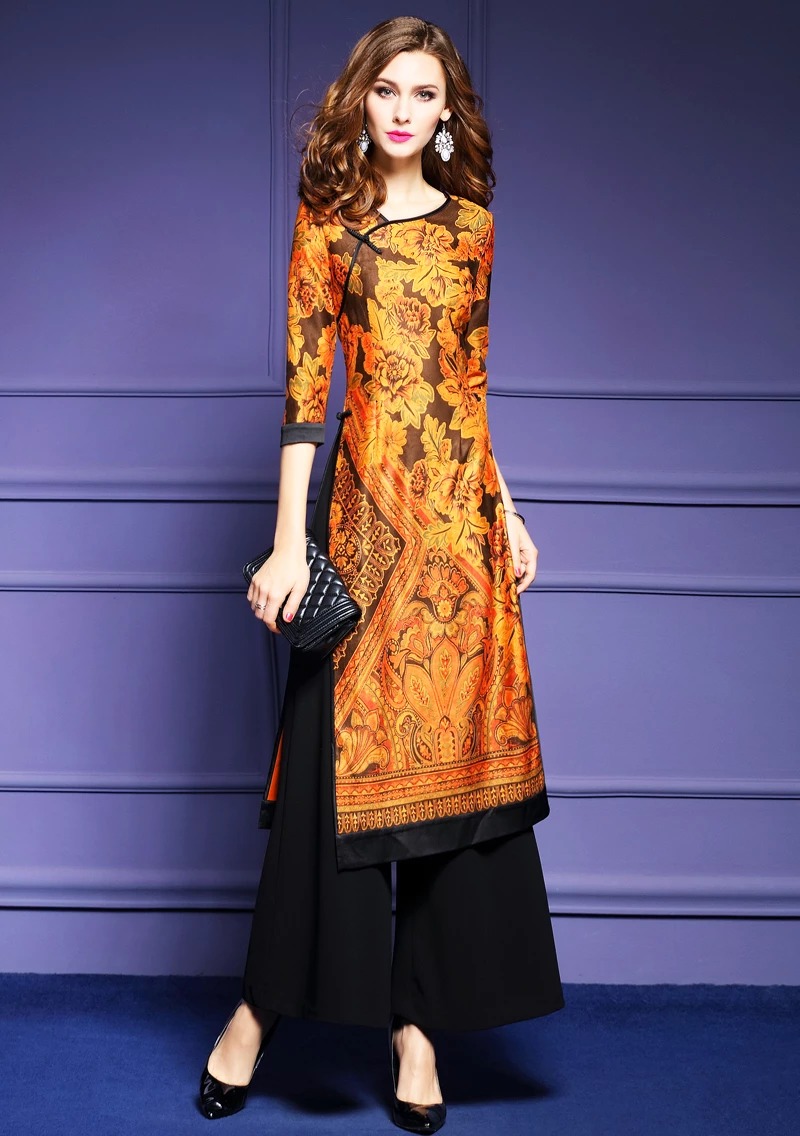 Damska wzorzysta tunika w stylu Azjatyckim L - obrazek 4