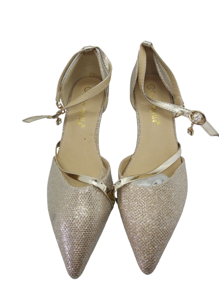 Cekinowe czółenka damskie na niskiej szpilce 23,5cm