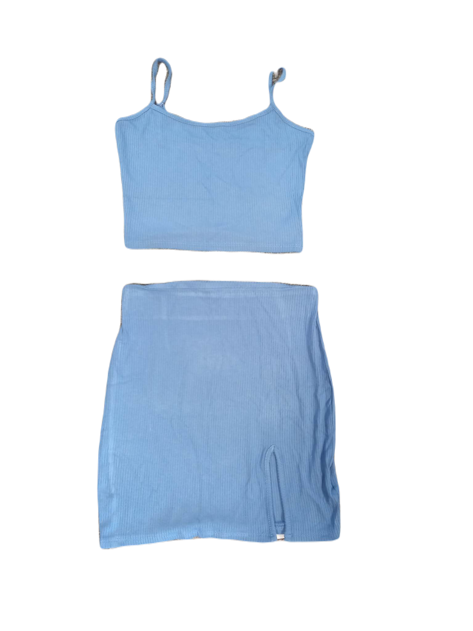 Letni komplet damski niebieski top+mini spódnica