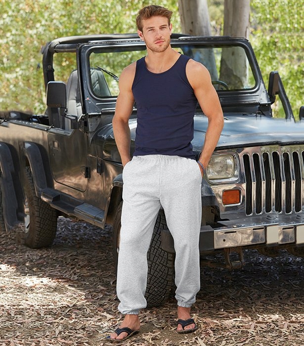 Spodnie dresowe męskie z nogawkami ze ściągaczem Fruit Of The Loom Heather Grey - obrazek 2