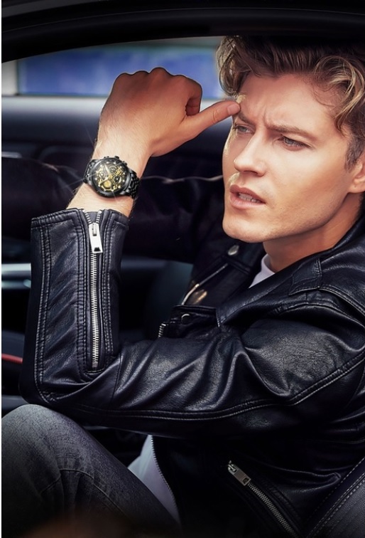 ZEGAREK Kwarcowy NEKTOM Czarno-Złoty - obrazek 2