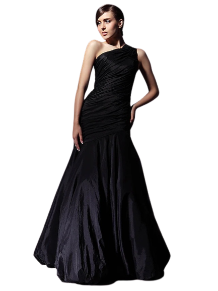 Marszczona suknia syrenka na jedno ramię czarna
