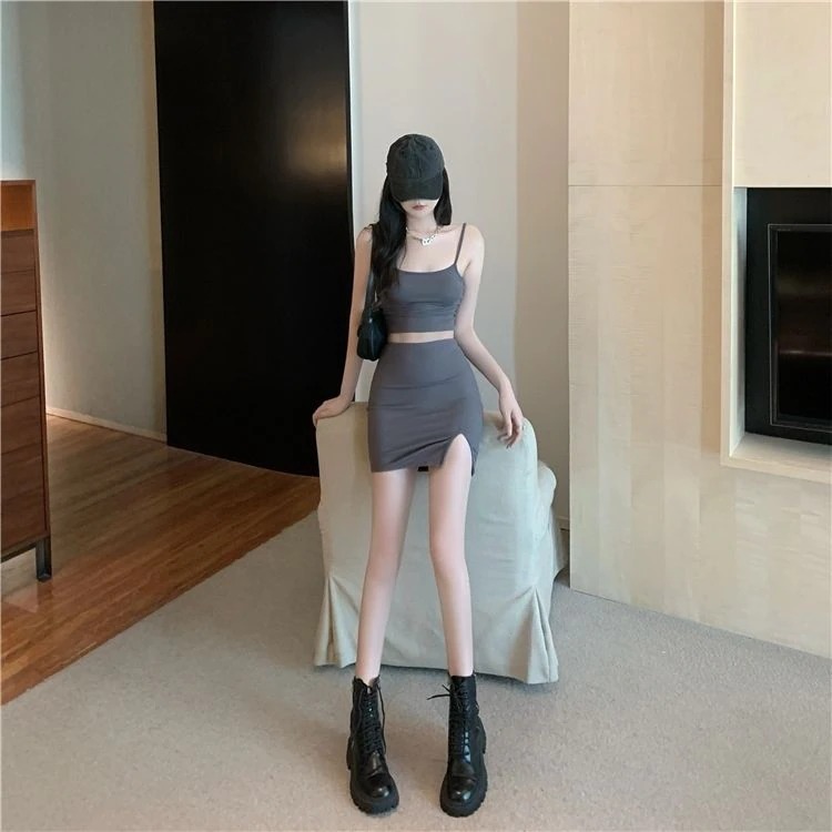 Letni komplet damski niebieski top+mini spódnica - obrazek 2