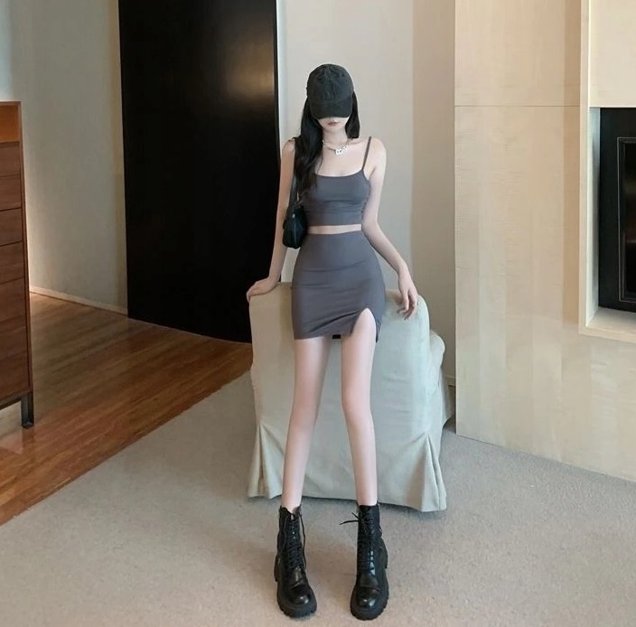 Letni komplet damski niebieski top+mini spódnica - obrazek 3