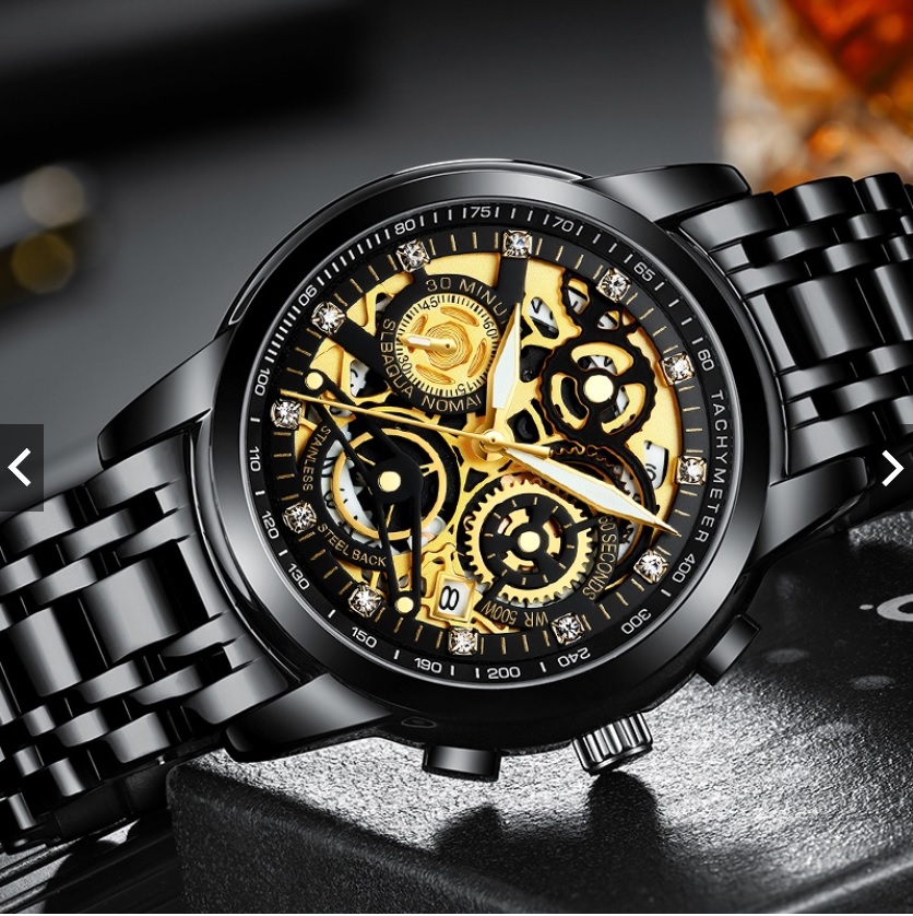 ZEGAREK Kwarcowy NEKTOM Czarno-Złoty - obrazek 3