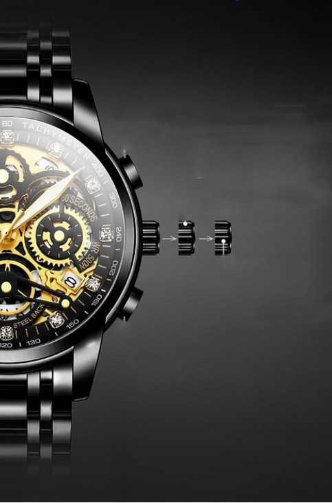 ZEGAREK Kwarcowy NEKTOM Czarno-Złoty - obrazek 4