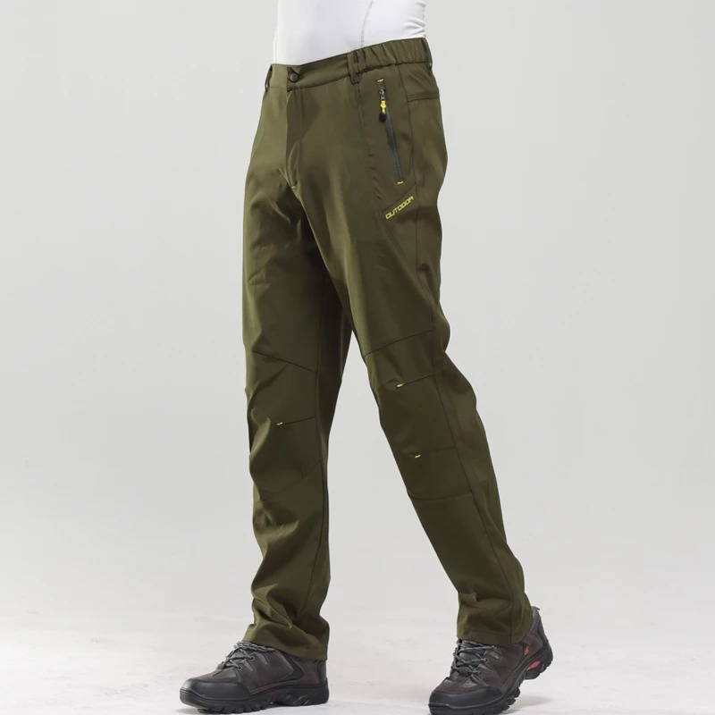 Ocieplane męskie spodnie trekkingowe w kolorze khaki - obrazek 3