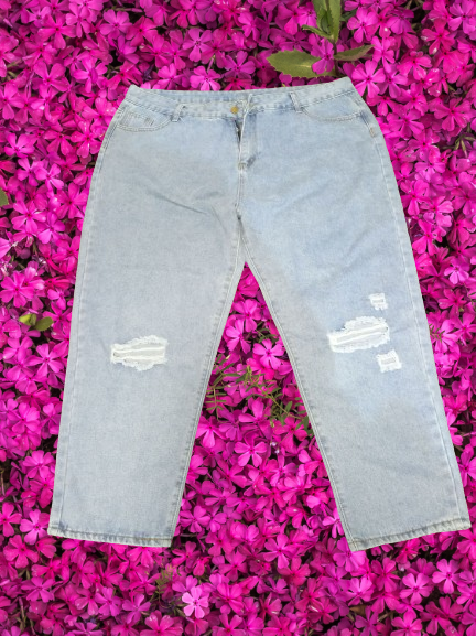 Damskie spodnie jeansowe mom fit plus size - obrazek 2