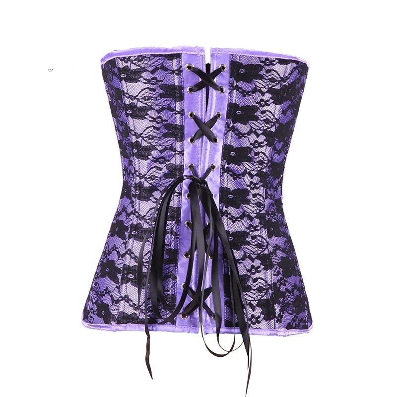 Fioletowy gorset ze stringami z koronką