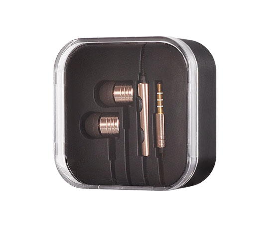 Metalowe słuchawki douszne nylonowy przewód złote