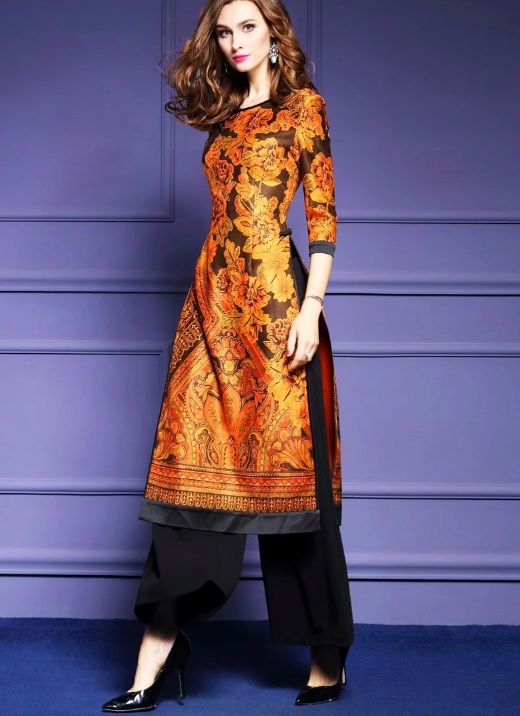 Damska wzorzysta tunika w stylu Azjatyckim 3XL - obrazek 3