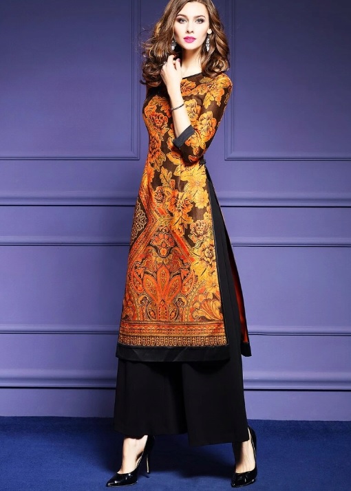 Damska wzorzysta tunika w stylu Azjatyckim 3XL - obrazek 2