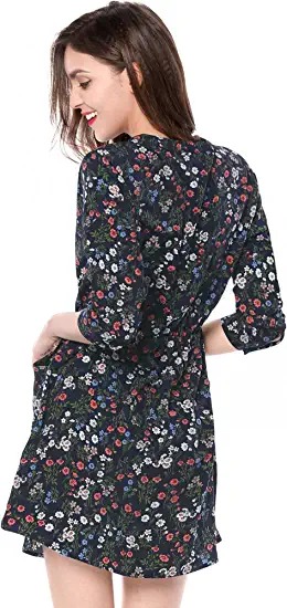 ALLEGRA K Sukienka z rękawem 3/4 ze wzorem kwiatowym - obrazek 5