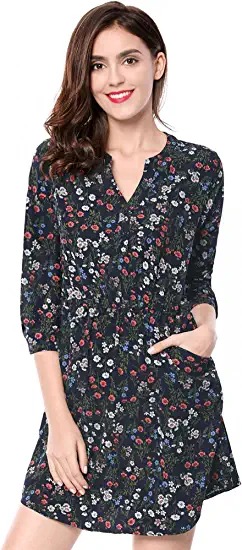 ALLEGRA K Sukienka z rękawem 3/4 ze wzorem kwiatowym