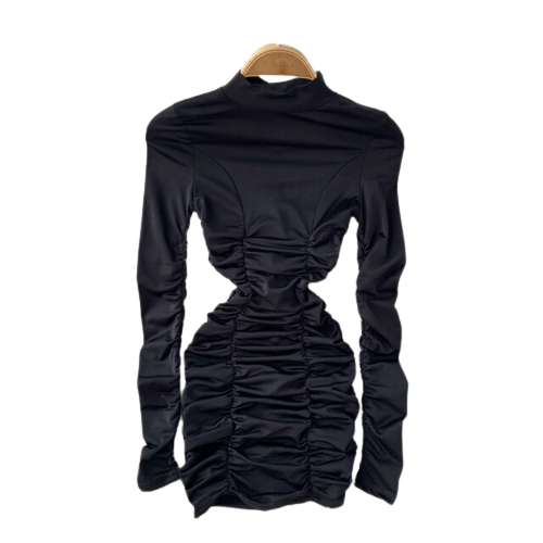 Mini marszczona sukienka z długim rękawem