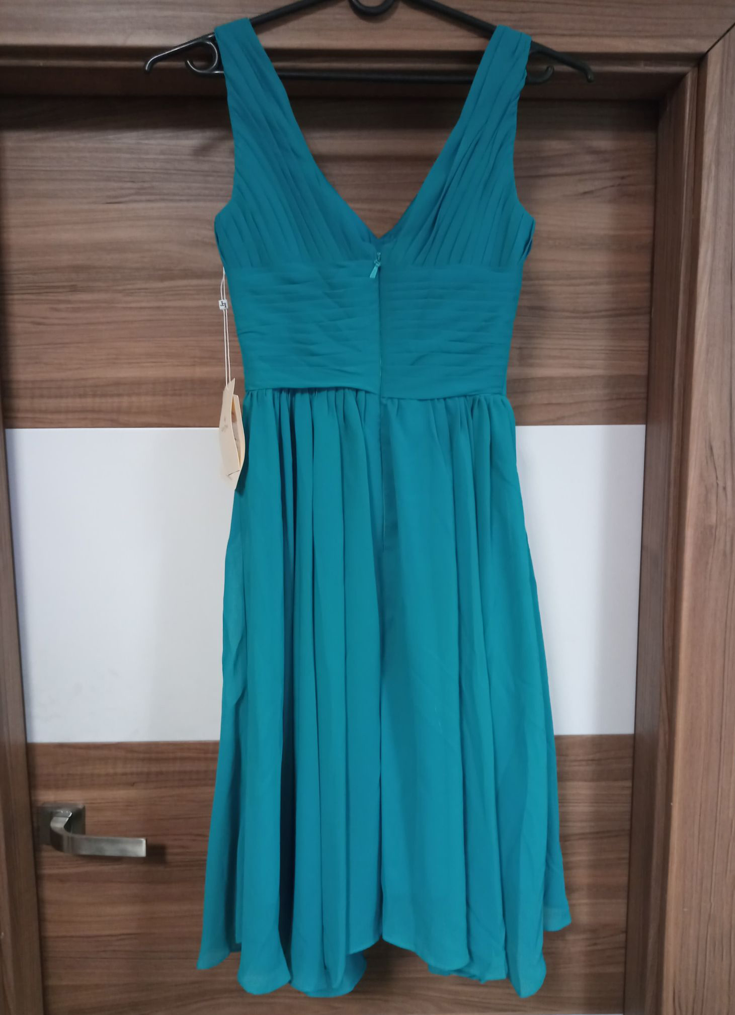 Szyfonowa elegancka sukienka turkusowa - obrazek 2