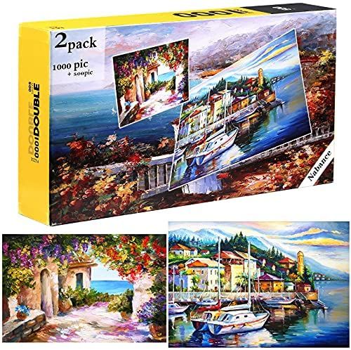 PUZZLE PODWÓJNE 1000 + 500 SZT KRAJOBRAZ ŁÓDKA