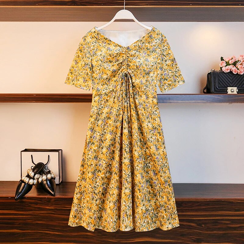 Kwiatowa sukienka Vintage z krótkim rękawem - obrazek 4