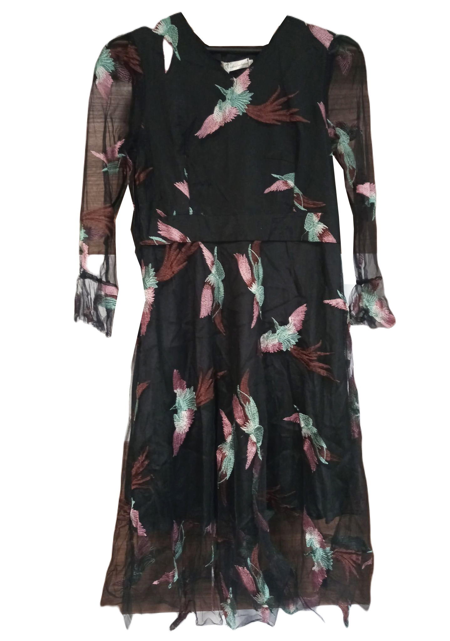 Tiulowa sukienka midl z haftem